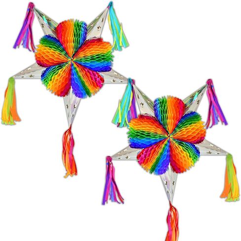 Colorful Mexican Mini Piñata Star: 13 Inch (3-Pack) Fiesta/Party Themed Decorations for Christmas, Birthdays, Cinco de Mayo, Taco Tuesday, and More Celebrations in Saudi Arabia