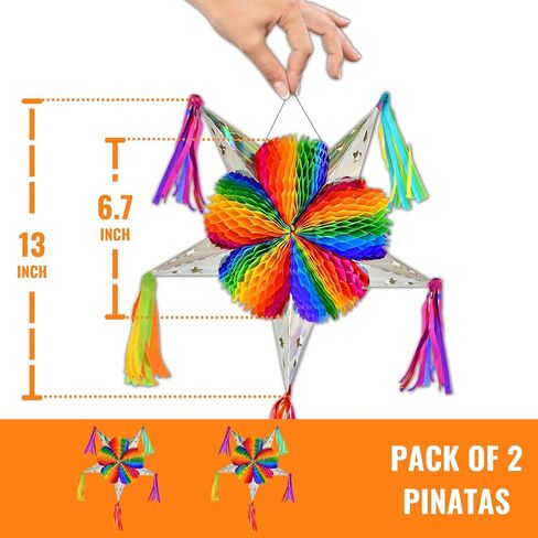 Colorful Mexican Mini Piñata Star: 13 Inch (3-Pack) Fiesta/Party Themed Decorations for Christmas, Birthdays, Cinco de Mayo, Taco Tuesday, and More Celebrations in Saudi Arabia