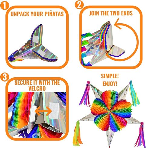 Colorful Mexican Mini Piñata Star: 13 Inch (3-Pack) Fiesta/Party Themed Decorations for Christmas, Birthdays, Cinco de Mayo, Taco Tuesday, and More Celebrations in Saudi Arabia