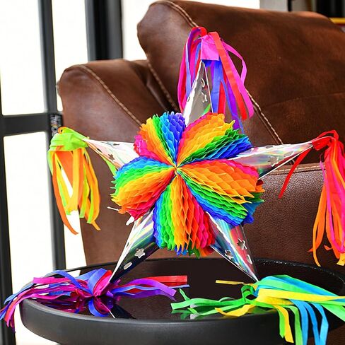 Colorful Mexican Mini Piñata Star: 13 Inch (3-Pack) Fiesta/Party Themed Decorations for Christmas, Birthdays, Cinco de Mayo, Taco Tuesday, and More Celebrations in Saudi Arabia