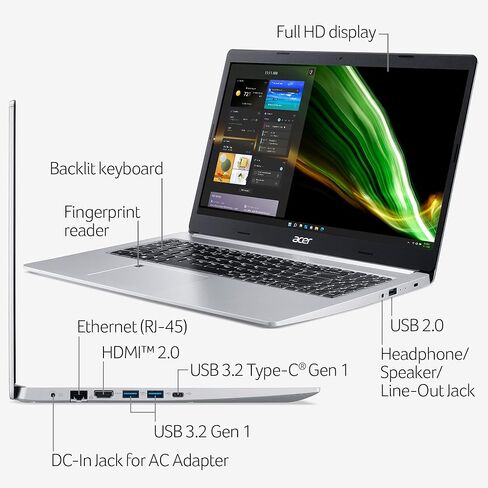 Acer Aspire 5 A515-45-R8K1 Slim Laptop | 15.6" Full HD IPS | AMD Ryzen 7 5700U Octa-Core Mobile Processor | AMD Radeon Graphics | 8GB DDR4 | 512GB NVMe SSD | WiFi 6 | Backlit KB | Windows 11 Home in Saudi Arabia