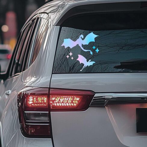 Car Window Dragons Vinyl Decal Celestial Dragons Car Decal Vinyl Sticker Halloween Car Decor Dragon Lover Gift Holographic Gold Green Bumper Flying Dragon Art, 8inch (Holographic) in Saudi Arabia