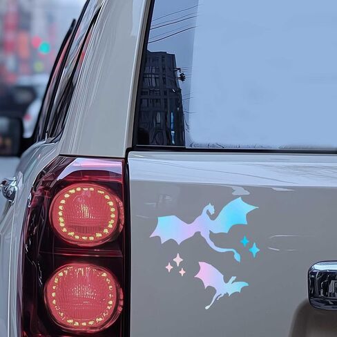 Car Window Dragons Vinyl Decal Celestial Dragons Car Decal Vinyl Sticker Halloween Car Decor Dragon Lover Gift Holographic Gold Green Bumper Flying Dragon Art, 8inch (Holographic) in Saudi Arabia