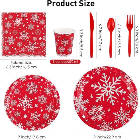 durony 169 Pieces Christmas Snowflake Tableware Set Winter Frozen Birthday Party Supplies Disposable Blue Snowflake Paper Plates Cups Napkins Spoons Forks Knives Plastic Tablecloth, Serves 24 Guests in Kuwait