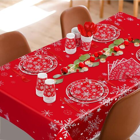 durony 169 Pieces Christmas Snowflake Tableware Set Winter Frozen Birthday Party Supplies Disposable Blue Snowflake Paper Plates Cups Napkins Spoons Forks Knives Plastic Tablecloth, Serves 24 Guests in Kuwait
