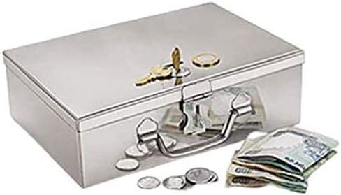 GinoSet® Stainless Steel Cash/Coin/Jewellery Storage Rectangular Silver Boxes with Pre-Fitted Lock (8" x 5" x 2.7") (M) in Saudi Arabia