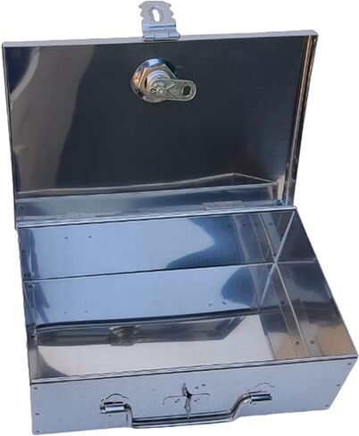 GinoSet® Stainless Steel Cash/Coin/Jewellery Storage Rectangular Silver Boxes with Pre-Fitted Lock (8" x 5" x 2.7") (M) in Saudi Arabia