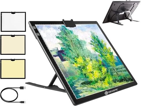 A3 Wireless Light Pad, QENSPE Rechargeable Battery Powered LED Light Board Tracing Light Box, 3 Color Modes and 6 Levels Brightness Dimmable A3 Light Copy Pad for Diamond Art with Stand (White) in Saudi Arabia