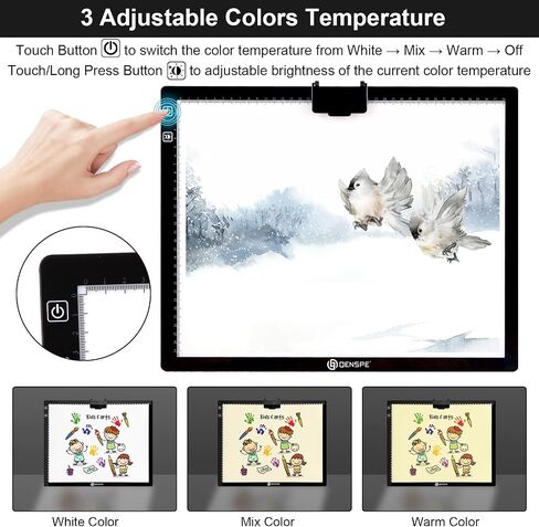 A3 Wireless Light Pad, QENSPE Rechargeable Battery Powered LED Light Board Tracing Light Box, 3 Color Modes and 6 Levels Brightness Dimmable A3 Light Copy Pad for Diamond Art with Stand (White) in Saudi Arabia