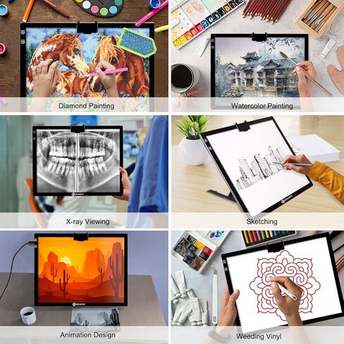 A3 Wireless Light Pad, QENSPE Rechargeable Battery Powered LED Light Board Tracing Light Box, 3 Color Modes and 6 Levels Brightness Dimmable A3 Light Copy Pad for Diamond Art with Stand (White) in Saudi Arabia