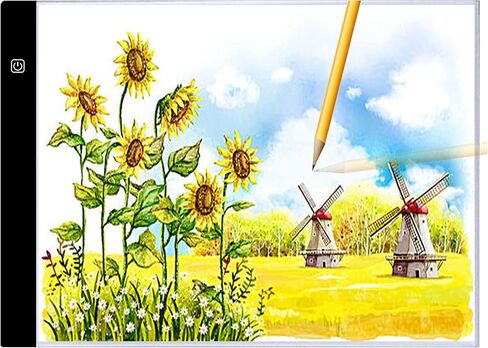 جهاز تتبع صندوق إضاءة LED محمول رفيع للغاية مع 3 مستويات سطوع 7500K كابل طاقة USB سطوع خافت لتتبع الأعمال الفنية لوحة إضاءة للرسم والرسم والرسوم المتحركة والرسم الماسي 5D (A4) in Kuwait