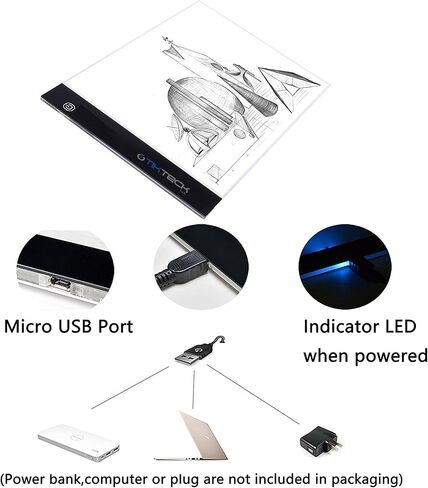 جهاز تتبع صندوق إضاءة LED محمول رفيع للغاية مع 3 مستويات سطوع 7500K كابل طاقة USB سطوع خافت لتتبع الأعمال الفنية لوحة إضاءة للرسم والرسم والرسوم المتحركة والرسم الماسي 5D (A4) in Kuwait