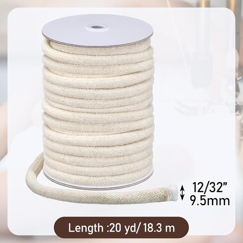 VitalCozy 0.37 Inch x 20 yd Cotton Piping Cord Natural Cording for Sewing Cotton Cord for Upholstery Pillows Welting Applications in Kuwait