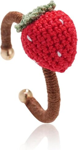 JOMODECOR Handmade Crochet Red Strawberry Ring, Knitted Artificial Forever Flowers, 14K Solid Gold, Lightweight Jewelry, Great Gift for Girlfriend Mom Women in Saudi Arabia