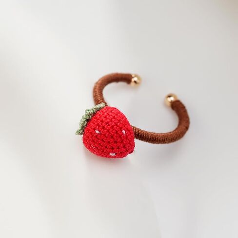 JOMODECOR Handmade Crochet Red Strawberry Ring, Knitted Artificial Forever Flowers, 14K Solid Gold, Lightweight Jewelry, Great Gift for Girlfriend Mom Women in Saudi Arabia