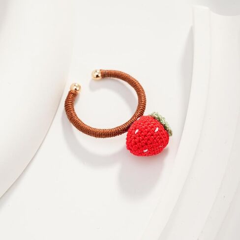 JOMODECOR Handmade Crochet Red Strawberry Ring, Knitted Artificial Forever Flowers, 14K Solid Gold, Lightweight Jewelry, Great Gift for Girlfriend Mom Women in Saudi Arabia