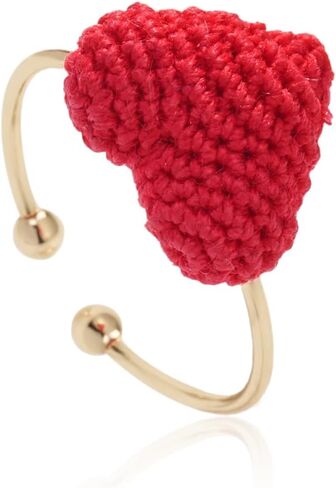 JOMODECOR Handmade Crochet Red Strawberry Ring, Knitted Artificial Forever Flowers, 14K Solid Gold, Lightweight Jewelry, Great Gift for Girlfriend Mom Women in Saudi Arabia