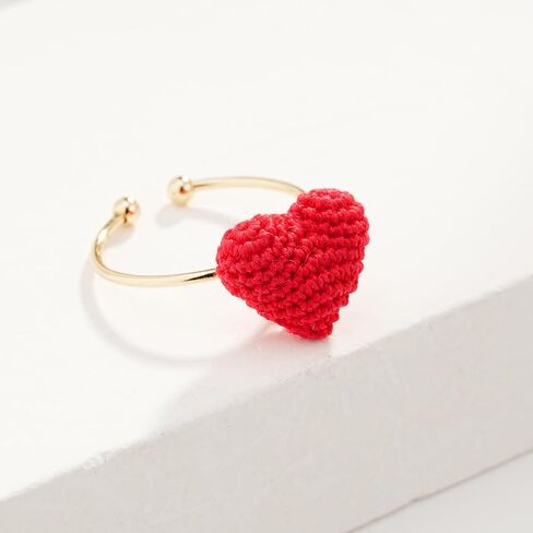 JOMODECOR Handmade Crochet Red Strawberry Ring, Knitted Artificial Forever Flowers, 14K Solid Gold, Lightweight Jewelry, Great Gift for Girlfriend Mom Women in Saudi Arabia
