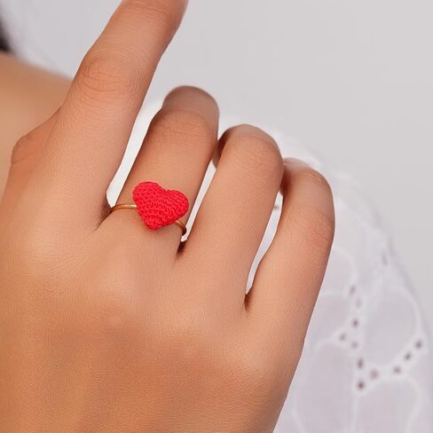 JOMODECOR Handmade Crochet Red Strawberry Ring, Knitted Artificial Forever Flowers, 14K Solid Gold, Lightweight Jewelry, Great Gift for Girlfriend Mom Women in Saudi Arabia