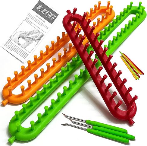 مجموعة حياكة النول UCDRMA مع تعليمات خطوة بخطوة، نول حياكة طويل 3 مقاسات فعال من حيث التكلفة للمبتدئين، طقم نول الحياكة سهل وسريع/مجموعة نول الحياكة البطانية مع 3 خطافات و6 إبر in Kuwait