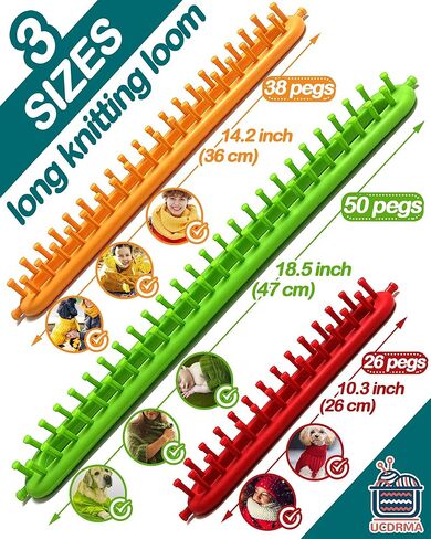 مجموعة حياكة النول UCDRMA مع تعليمات خطوة بخطوة، نول حياكة طويل 3 مقاسات فعال من حيث التكلفة للمبتدئين، طقم نول الحياكة سهل وسريع/مجموعة نول الحياكة البطانية مع 3 خطافات و6 إبر in Kuwait