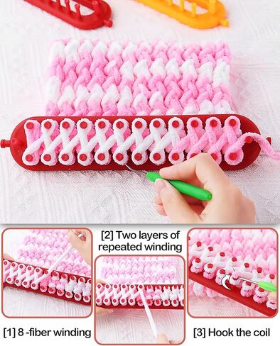 مجموعة حياكة النول UCDRMA مع تعليمات خطوة بخطوة، نول حياكة طويل 3 مقاسات فعال من حيث التكلفة للمبتدئين، طقم نول الحياكة سهل وسريع/مجموعة نول الحياكة البطانية مع 3 خطافات و6 إبر in Kuwait