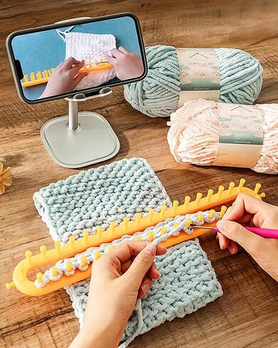 مجموعة حياكة النول UCDRMA مع تعليمات خطوة بخطوة، نول حياكة طويل 3 مقاسات فعال من حيث التكلفة للمبتدئين، طقم نول الحياكة سهل وسريع/مجموعة نول الحياكة البطانية مع 3 خطافات و6 إبر in Kuwait