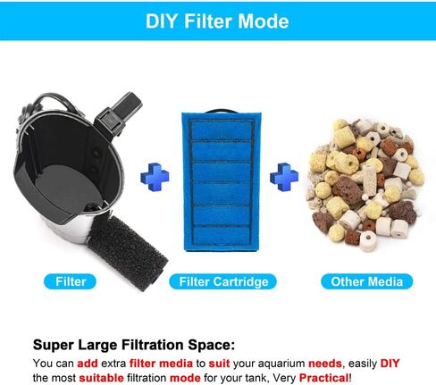 Aquarium Power Filter in-Tank Ultra Silent Small Fish Tank Filter 3W for Aquarium 1 to 10 Gallon Tank, 1 Yr Warranty in Kuwait