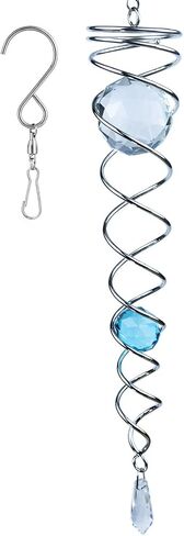 12 inch Gazing Ball Spiral Tail, Prefdo Stainless Steel Wind Spinner Stabilizer with 2 Glass Balls Prism and Hanging Swivel Hook for Outdoor Yard Garden Decoration(Lake Blue) in Kuwait