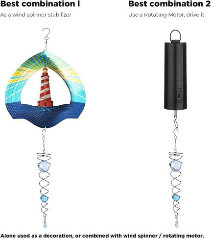 12 inch Gazing Ball Spiral Tail, Prefdo Stainless Steel Wind Spinner Stabilizer with 2 Glass Balls Prism and Hanging Swivel Hook for Outdoor Yard Garden Decoration(Lake Blue) in Kuwait