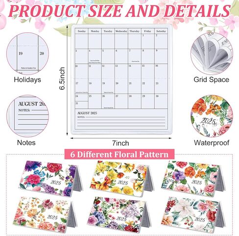 ReliThick 6 Pcs 2025 Pocket Calendar for Purse Monthly Planner Notebook Small Pocket Calendar Journals Notepads Appreciation Present Gift for Women Friends Kid Teacher School Office(Watercolor Style) in Kuwait