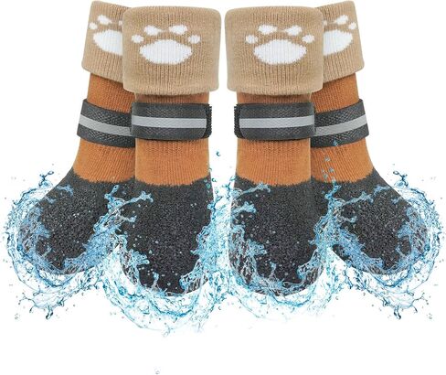 SCENEREAL Anti Slip Dog Socks Boots, Dog Shoes for Hot/Cold Pavement Snow Rain Days, Waterproof Grip Doggy Booties for Hardwood Floor, Winter Paw Protectors for Small Medium Large Senior Old Dogs in Kuwait