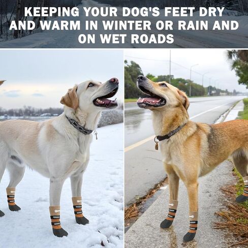 SCENEREAL Anti Slip Dog Socks Boots, Dog Shoes for Hot/Cold Pavement Snow Rain Days, Waterproof Grip Doggy Booties for Hardwood Floor, Winter Paw Protectors for Small Medium Large Senior Old Dogs in Kuwait