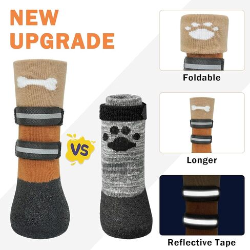 SCENEREAL Anti Slip Dog Socks Boots, Dog Shoes for Hot/Cold Pavement Snow Rain Days, Waterproof Grip Doggy Booties for Hardwood Floor, Winter Paw Protectors for Small Medium Large Senior Old Dogs in Kuwait