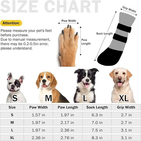 SCENEREAL Anti Slip Dog Socks Boots, Dog Shoes for Hot/Cold Pavement Snow Rain Days, Waterproof Grip Doggy Booties for Hardwood Floor, Winter Paw Protectors for Small Medium Large Senior Old Dogs in Kuwait