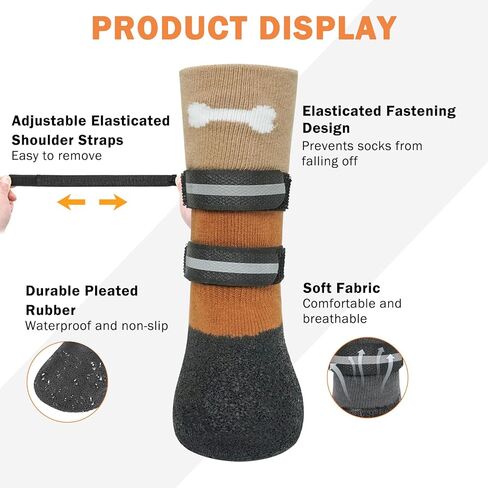 SCENEREAL Anti Slip Dog Socks Boots, Dog Shoes for Hot/Cold Pavement Snow Rain Days, Waterproof Grip Doggy Booties for Hardwood Floor, Winter Paw Protectors for Small Medium Large Senior Old Dogs in Kuwait