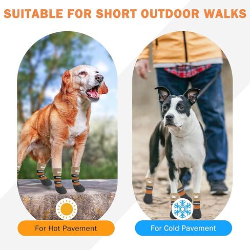 SCENEREAL Anti Slip Dog Socks Boots, Dog Shoes for Hot/Cold Pavement Snow Rain Days, Waterproof Grip Doggy Booties for Hardwood Floor, Winter Paw Protectors for Small Medium Large Senior Old Dogs in Kuwait