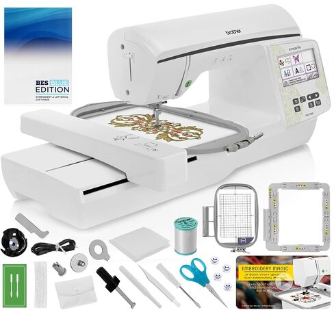 Brother NQ1700E Embroidery Machine, 6" x 10" Field Size, Cuts Jump Stitches, Wireless, Includes BES Lettering Software + Brother Magnetic SAMF180 Hoop + Mr. Vac & Mrs. Sew - Embroidery Magic Video in Saudi Arabia