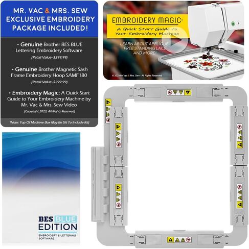 Brother NQ1700E Embroidery Machine, 6" x 10" Field Size, Cuts Jump Stitches, Wireless, Includes BES Lettering Software + Brother Magnetic SAMF180 Hoop + Mr. Vac & Mrs. Sew - Embroidery Magic Video in Saudi Arabia