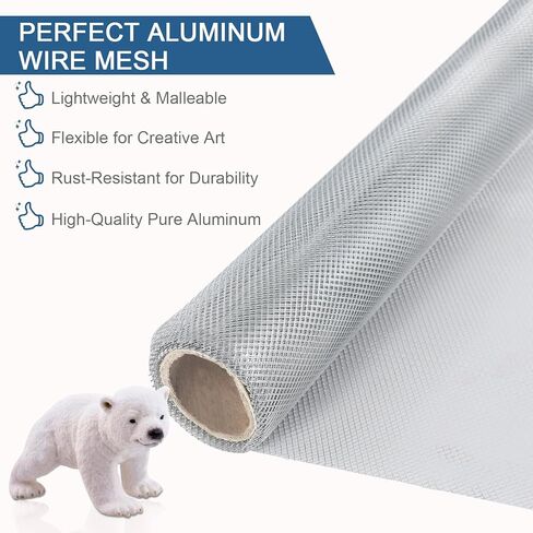 Aluminum Wire Mesh,20×145 Inch Wire Mesh Roll,Soft Armature Wire for Sculpting,Bendable Wire Easy to Use,Silver Wire for Jewelry Making,Sculpting Clay Crafts,Plaster DIY Project,Masks Home Decor Art in Saudi Arabia