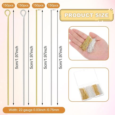 600 Pieces Flat Head Pins Eye Pins for Jewelry Making 2 Inch Straight Head Pins Gold Sliver Jewelry Making Pin Ball Headpins Findings for Craft Earring Bracelet Jewelry Making DIY Accessories Supplies in Saudi Arabia