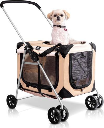 Pet Stroller, Fits 2 Cats, Small to Medium Dogs (10-45 lbs), Tan in Saudi Arabia