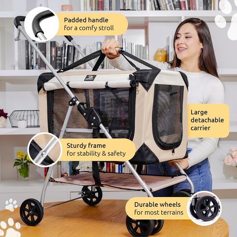 Pet Stroller, Fits 2 Cats, Small to Medium Dogs (10-45 lbs), Tan in Saudi Arabia