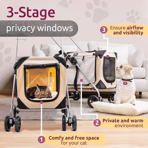 Pet Stroller, Fits 2 Cats, Small to Medium Dogs (10-45 lbs), Tan in Saudi Arabia