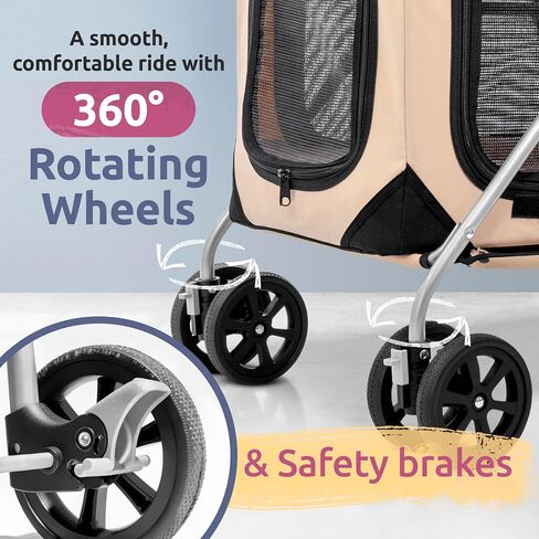 Pet Stroller, Fits 2 Cats, Small to Medium Dogs (10-45 lbs), Tan in Saudi Arabia