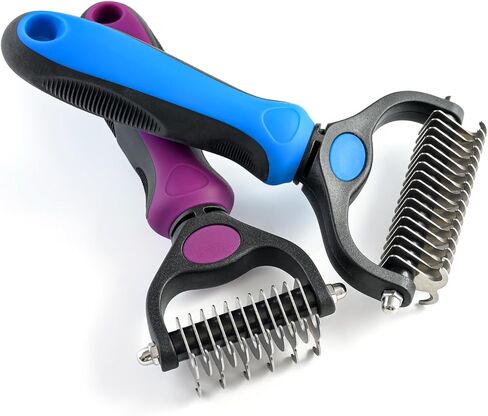Cat & Dog Brush for Shedding and Dematting,Double-Sided Pet Hair Removal Tool With Metal Comb to Reduce Shedding and Remove Mats,Pet Grooming Brush for Small, Medium Dogs and Cats,Purple in Saudi Arabia
