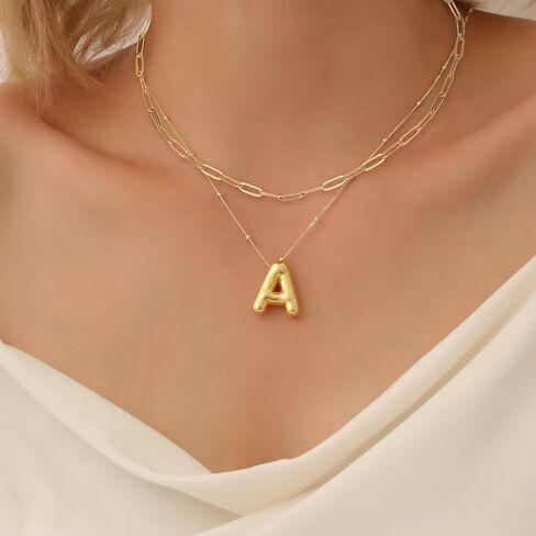 Bubble Letter Necklace Gold for Women Dainty Layered Paperclip Chain Necklace A-Z Personalized Name Jewelry Initial Stockings Christmas Necklace Womens Gifts for Christmas in Saudi Arabia