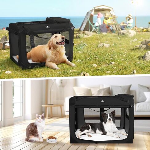 قفص كلب ناعم قابل للطي بثلاثة أبواب من X-ZONE PET، منزل للحيوانات الأليفة داخلي وخارجي، متوفر بأحجام وألوان متعددة (40 بوصة، أسود كربوني) in Kuwait
