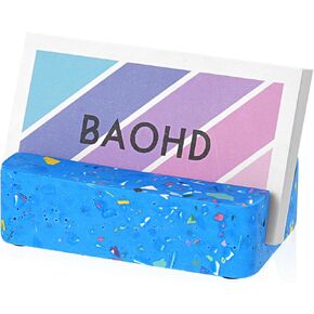 Business Card Holder for Desk, Handmade Terrazzo Business Card Display Holder, Desktop Concrete Business Card Holders Stand Organizer for Office Home School, Green