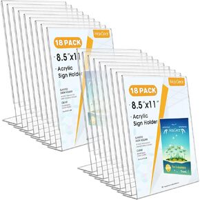 maxgear 6pack حامل علامة الاكريليك 8.5 × 11، حامل علامة بلاستيكية حامل ورق بلاستيكي مع ظهر مائل عمودي واضح إطارات الصور عرض موقف حامل وثيقة الطيارة لسطح المكتب المكتب